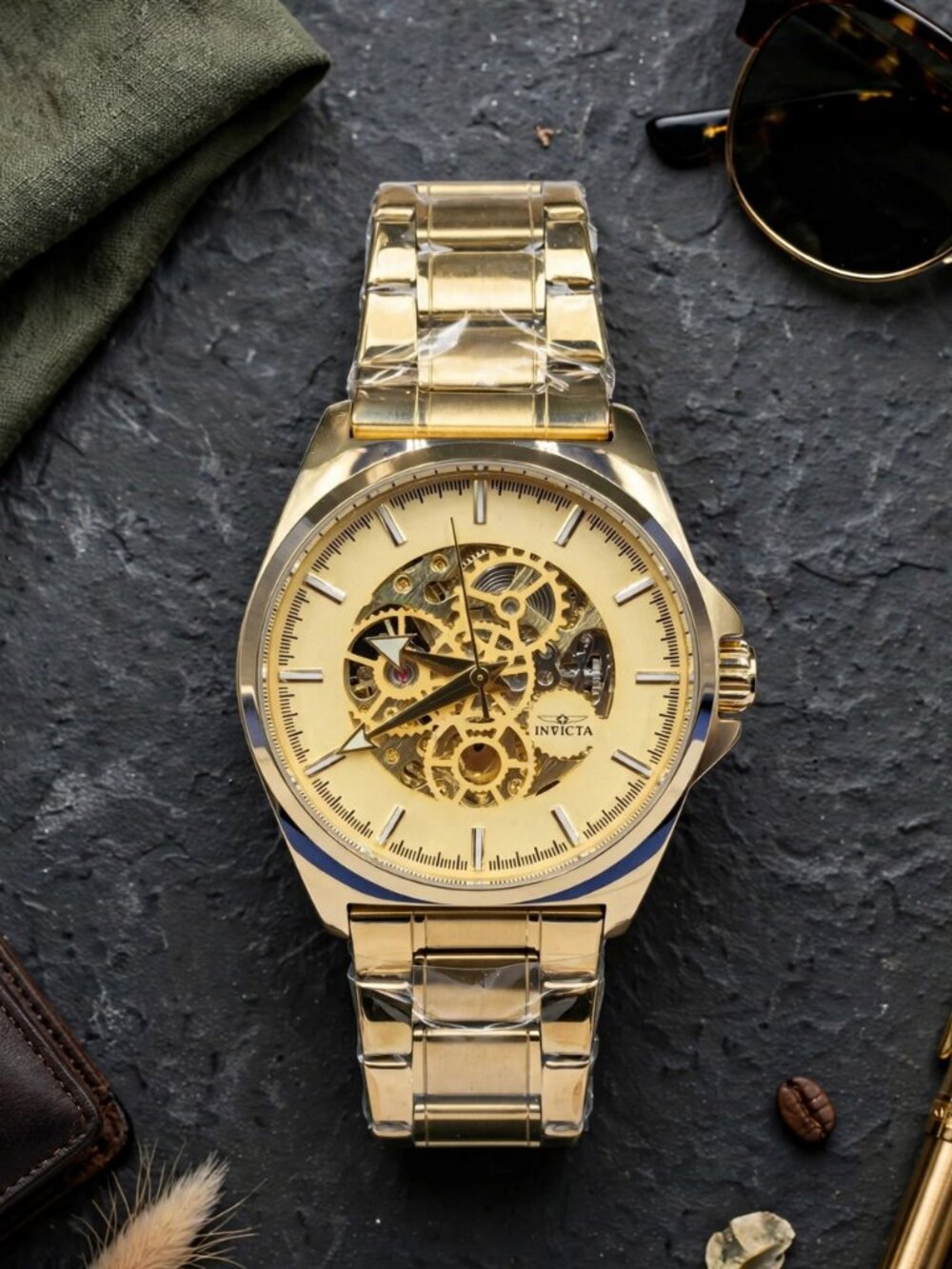 Invicta Objet D'Art Gold Skeleton Automatic Mechanical Men's Watch 44mm